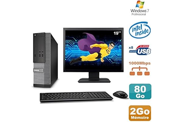 Dell Lot PC Optiplex 3020 SFF Intel G3220 3GHz 2Go 80Go DVD W7 + Ecran 19in (Reconditionné)