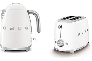 Smeg KLF03WHUK Ensemble bouilloire 1,7 l – 3 kW et grille-pain TSF01WHUK 2 tranches en blanc