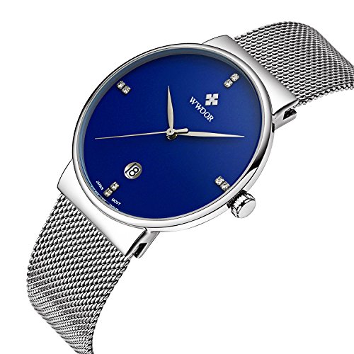 WWOOR Herren 's Ultra Dnnes Mesh Band Uhren Mnnlich Elite Sport Armbanduhr Blau WWOOR Herren 's Ultra Dnnes Mesh Band Uhren Mnnlich Elite Sport Armbanduhr Blau