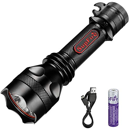 Supfire Tattico Torcia Impermeabile Lotus Testa Coltello Coda Torcia 200 Lumens CREE LED con 18650 Batteria Incluso,Ricaricabili con Cavo USB Direttamente,5 Luce Modi per Campeggio Trekking,Modello Y8