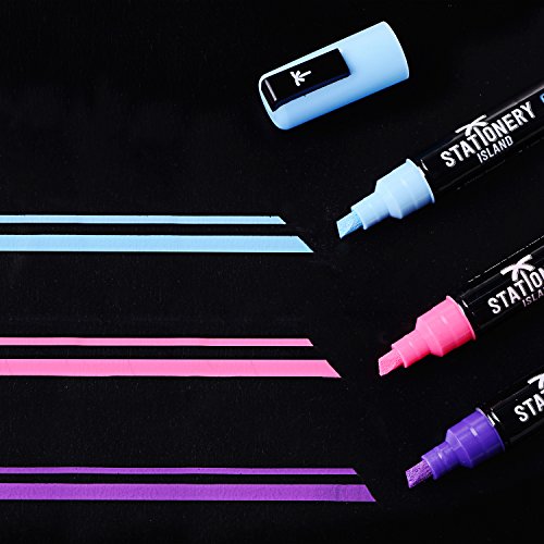 Stationery Island Kreidemarker Keilspitze 6 mm – 8 Stück Farbig Sortiert – Schwarzer Stiftschaft – Trocken Abwischbar - 4