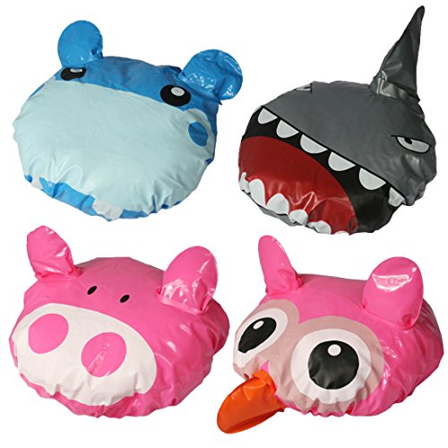 kilofly Kids Fun Shower Bath Caps Value Pack [Set of 4] Owl, Hippo, Pig, Shark
