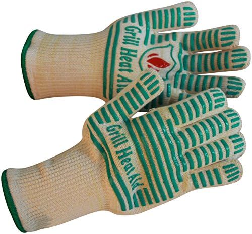#1 Grill Gloves Withstand Heat up to 932°F - Premium Barbecue & Oven Heat Resistant Gloves - Set of 2 Kitchen Gloves Insulated By Aramid with 100% Cotton Lining Provides Super Comfort for BBQ - Use As Oven Mitt, Pot Holders, Baking, Fireplace & Cooking Gloves.