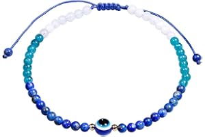 Jewboo Evil Eye Anklet Bracelets for Women Energy Healing Crystals and Gemstones Worry Stone Beach Foot Meditation Yoga Jewelry