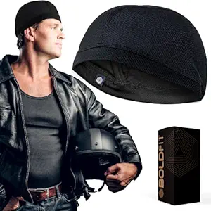 Boldfit Helmet Skull Caps for Men Bike Cotton Head Caps for Men Hair Inner Helmet Cover Cap for Bikers Sweat Cooling Skull Cap for Cycling, Motorcycle, Running Helmet Cap for Men - Black Pack of 1