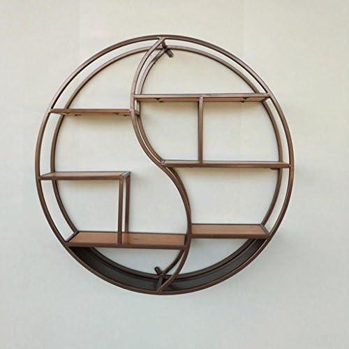 Wall Shelves European Living Room Wall Hanging Retro Iron Shelves Creative Solid Wood Bookshelf Partitions Wall Decoration Round Display Stand Wall Decorations ( Size : 68*68*16cm )