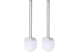 COACOM 2 sztuki szczotki do toalety, uchwyt ze stali nierdzewnej, szczotka do WC z długim uchwytem, średnica 8 cm, wymienna głowica szczotki (biała)