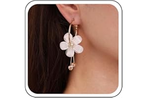 Cimenexe Bohemian Enamel Flower Hoop Earrings Red Acrylic Flower Dangle Earrings Long Cz Flower Tassel Drop Earrings Colorful Crystal Flower Earrings Jewelry for Women (Red)