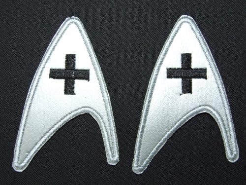 Star Trek Medic Crew Patch set , 2 Iron-On Patches - Metallic Silver