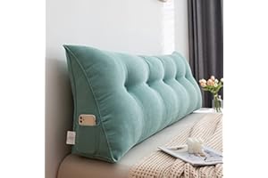 MONDEX Lesekissen, Ergonomisches Dreieckiges Rückenlehnenkissen für Kopfteil, Rückenlehnenkissen mit Abnehmbarem Bezug mit Reißverschluss, Lordosenstützkissen für Bett, Sofa,Light green,60*50*20 CM
