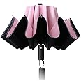 77Mall 10 Ribs Inverted Folding Umbrella Windproof Travel Portable Reverse Umbrella with Reflective Stripe Auto Open and Close for Women Men Travel Outdoor