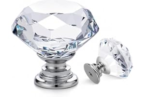 Ravinte 10 Stück Kristall Schublade knöpfe und griffe, Klar Diamant Form Knöpfe für Kommode Schubladen Küche Schrank Schublade zieht Griffe - 30mm Knöpfe mit Silber Basis
