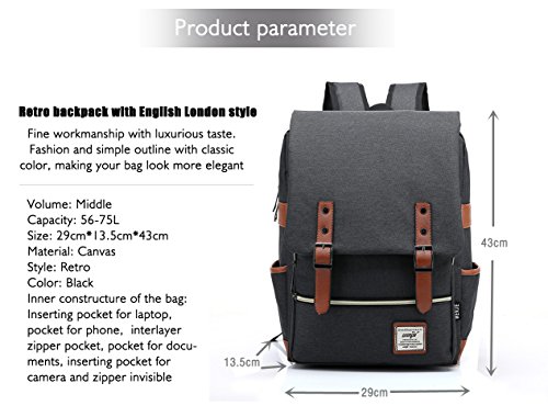 EssVita Vintage Rucksack Herren Damen Unisex School Student Oxford Laptop Rucksack Retro Rucksäcke Schulrucksack - 4