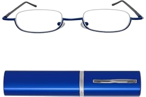 Mini Brille - Lunettes de Lecture à Monture Demi-Lune Légère en Métal – Boîte Lunette Mince en Aluminium Inclus – Lunettes Homme et Femme