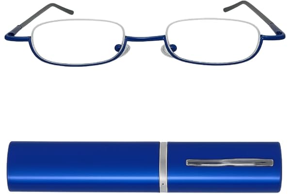 Mini Brille - Lunettes de Lecture à Monture Demi-Lune Légère en Métal – Boîte Lunette Mince en Aluminium Inclus – Lunettes Homme et Femme
