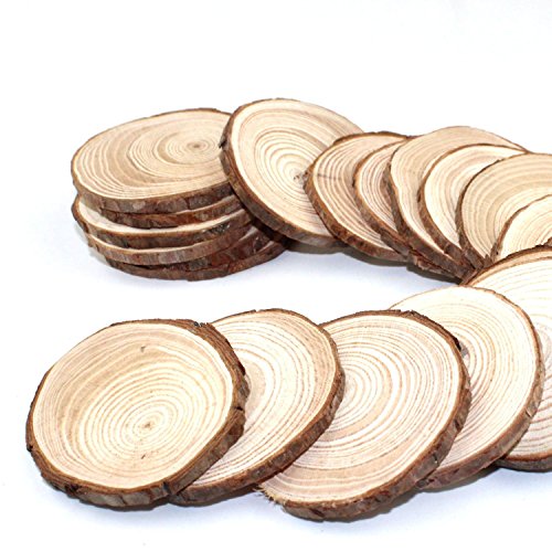 Goodlucky365 20pcs 6-7cm Holzscheiben Hochzeit Unvollendet Natürliche Holz-Scheiben-Kreise mit Baumrinde Log Discs für DIY-Handwerk mit Weihnachten Ländliche Hochzeit Ornamente - 2