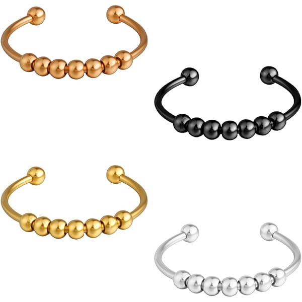 4 stuks stressverlichtingsketting, hanger en angstring, driedimensionaal fluitje, roestvrij staal, verstelbaar, geschikt voor mannen en vrouwen, bewuste ademhaling, stressverlichting