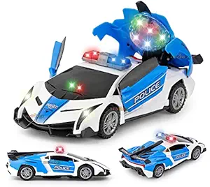 zest 4 toyz Police Car Toys Kids with 3D Flashing Light Siren 360 Degree Rotation & Door Opening Sound Toys for Kids Boys & Girls (Pack of 1 ) Multicolor