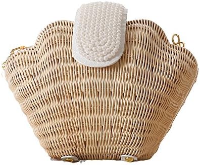 FAIRYSAN Women Rattan Shoulder Bag Woven Cross Body Bag Peral and Conch Beach Bag