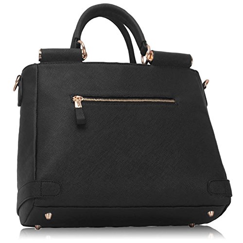 Ladies Faux Leather Quality Handbag Women's Fashion Designer Tote Bag Celebrity Style Quality Bags CWS00237A (BLACK)