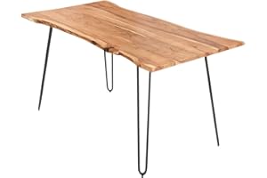 ‎SAM SAM Esszimmertisch 140x80cm Hannah, echte Baumkante, Akazienholz naturfarben, massiver Baumkantentisch mit Hairpin-Gestell Mattschwarz, FSC® 100% Zertifiziert