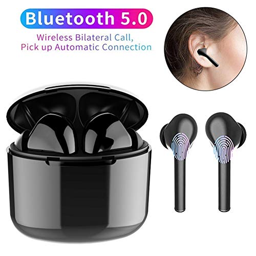2019 - Auriculares Bluetooth 5.0 TWS con Bluetooth, con Funda de Carga y Auriculares inalámbricos Integrados, cancelación de Ruido, con Control táctil Negro