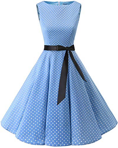 Bbonlinedress 50s Vestidos Vintage Retro Rockabilly Clásico Blue Small White Dot XL