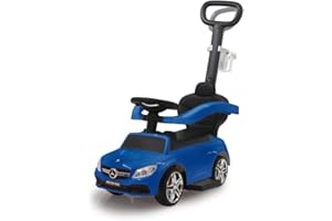 JAMARA 460446 - Rutscher Mercedes-AMG C 63 3in1 - Kippschutz, Kofferraum, Schub-und Haltestange mit Lenkfunktion, Rückenlehne, Schutzbügel, ausziehbare Fußauflage, Sound/Hupe am Lenkrad, blau