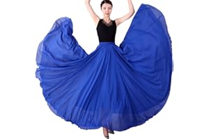 YAOTT Gonna Danza del Ventre Donna 720 Gradi Doppio Strato Gonna Lunga Fluido da Ballo in Chiffon Tinta Unita Maxi Gonne Grande Swing Pratica Costume Full Circle Gonna Flamenco Abbigliamento da Ballo