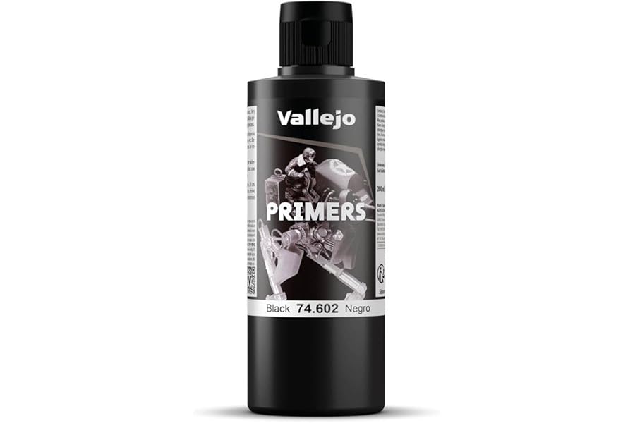 Vallejo Surface Primer, Acrylic Black Primer for Airbrush, Fast-Drying, High Adhesion for Miniatures and Models, 200 ml