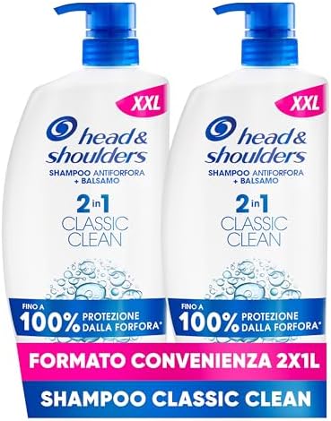 Head & Shoulders Shampoo e Balsamo Antiforfora 2in1 Classic Clean Per Cute E Capelli Grassi 2x1000ML
