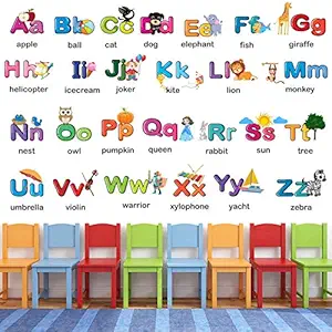 StickMe Alphabets for Kids Learning Education Nursery Pre School Kinder Garden Baby Wall Sticker -SM656 (Multi Colour, Vinyl - 120cm X 80 cm )