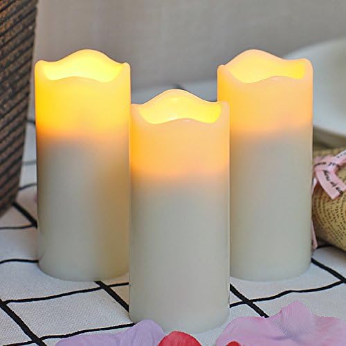 LED Votive Candles with Timer,Battery Operated(2AA) Flickering Flameless Candles (Pack of 3) ,1.375" D x 3" H, Ivory