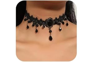 BelleVive Svart justerbart halsband i spetssammet-läder – Gotiskt med kristall – Smyckespresent – Karnevalskostym cosplay