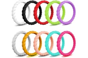 GALANI 10 Packs Silicone Wedding Rings for Women Glitter Rubber Stacking Ring Set, Zircon Inlay Silicone Stacking Ring Set for Love Friendship Souvenirs Fitness Outdoor Sports Gifts Size J 1/2 - T 1/2