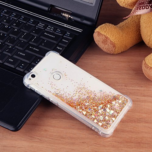 Huawei P8 Lite 2017 Liquid H  lle  Rosa Schleife 3D Flie  en Fl  ssig Bling Dynamisch Treibsand Stern Glitzer Case Anti-Rutsch Kratzfest Transparent S