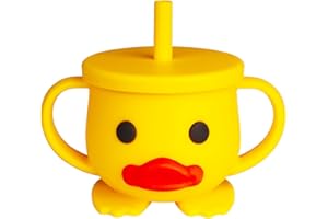 nohlerlife Tazza per bambini, Sippy Cup in silicone, 200 ml Tazza con cannuccia senza BPA, per microonde e lavastoviglie, 6 mesi, stoviglie in silicone per bambini (Giallo con cannuccia)