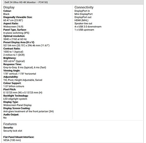DELL P2415Q - Monitor DE 23 8  UHD 4K para OptiPlex 3040  LED  IPS  300 CD m    1000 1  6 ms  Color Negro