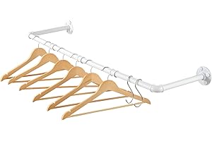ITOOLFIRM Perchero de tubo de hierro resistente, 100 cm ajustable de metal para colgar ropa, montado en la pared, barra de acero vintage de color blanco limpio, barra de almacenamiento para armario,