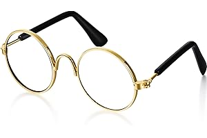 XUNIEA Hunde-Sonnenbrille, Retro-Haustierbrille, Puppenbrille, klassische runde Hundebrille, Metall, Katzen-Welpenauge, Hippie-Kostüme für Katzen und Hunde, Foto-Requisiten, Cosplay-Party-Kostüm (Gold, ohne