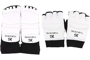 Tubayia 1 paire de demi-gants de protection pour les mains + 1 paire de protège-pieds pour le taekwondo, les arts martiaux, la protection des vêtements