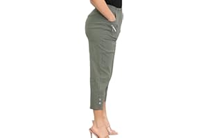 CRAZY FASHION Pantalones Capri 3/4 para Mujer, Pantalones Capri Suaves 3/4 para Mujer, elásticos, recortados, Cintura Alta, Lisos, de Talla Grande, Pantalones de Verano para Mujer de 36 a 50 EUR