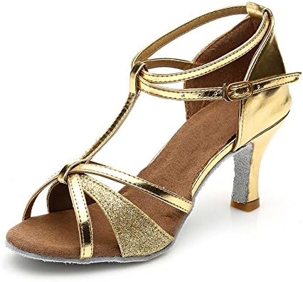 JINFENGKAI Women's Latin Salsa Dance Shoes Style 255,Gold,6.5UK/40EU,Heel2.76”