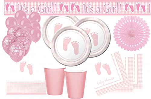 XXL 66 Teile Baby Füßchen Rosa Babyshower Set für 16 Personen