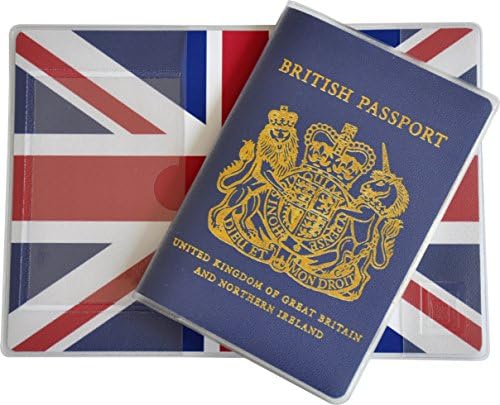 British Passport Cover Blue Brexit &amp; Union Jack 3Way-Inlay. Made in the UK. Secure inner pocket ideal for driver's licence or travel insurance card