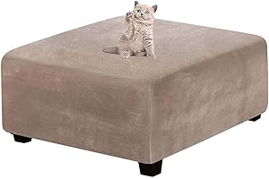Yekuhe Velvet Ottoman Cover Square 30x30 24 x 24 39x39 36 x36, Stretch Footstools Slipcover, Folding Storage Stool Furniture Protector for Living Room (Color : A5, Size : 80x80cm/32x32in)