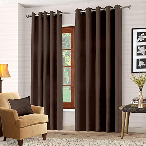 Luxury Pair Thermal Blackout Curtains Ring Top Eyelet Fully Lined insulated Super Soft Ready Made Solar Blackout 168 x 137cm - Brown
