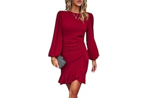 HUXRAKV Vestido Mujer Elegante Manga Larga Casual Vestido De Volante Dobladillo Vestidos para Invitada Coctel