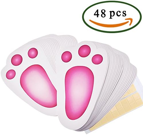 MIHOUNION Bunny Footprints 48pcs Rabbit Footprints with Sticker Easter Bunny Footprints Surface Waterproof Bunny Footprints Rabbit Feet for Kids Party Game Garden DIY
