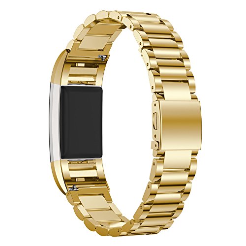 Fitbit Charge 2 Armbänder, IVSO Edelstahl Metall Armband Ersatz Uhrenarmband für Fitbit Charge 2 Armband Zur Herzfrequenz und Fitnessaufzeichnung (Für Fitbit Charge 2, Golden) - 2
